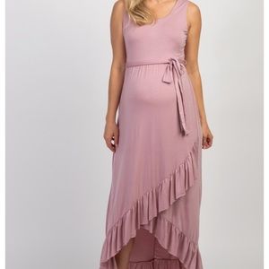 Mauve Sleeveless Ruffle Trim Maternity Maxi